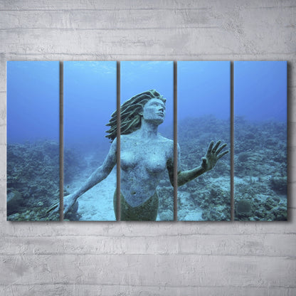 Cayman Islands Grand Cayman Island mermaid sculpture in shallow coral reef, 5 Piece B Extra Large Cavas Print Wall Art