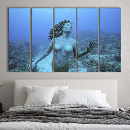 Cayman Islands Grand Cayman Island mermaid sculpture in shallow coral reef, 5 Piece B Extra Large Cavas Print Wall Art