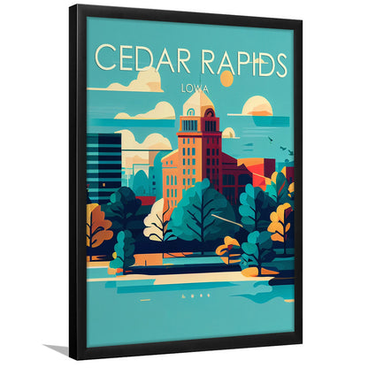 Cedar Rapids Iowa Retro Art Print, Cedar Rapids City Wall Art, Framed Art Print, Picture Framed, Painting Art