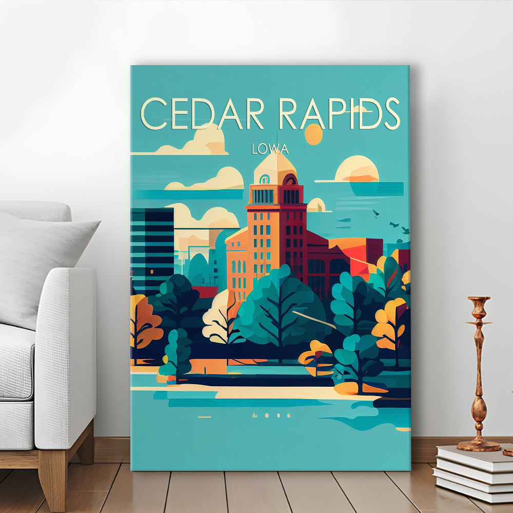 Cedar Rapids Iowa Retro Art Print, Cedar Rapids City Wall Art, Canvas Print, Painting Canvas, Living Room Decor