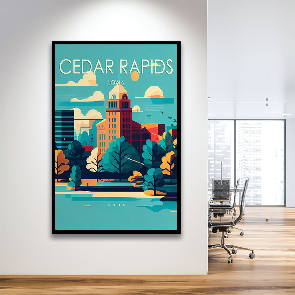 Cedar Rapids Iowa Retro Art Print, Cedar Rapids City Wall Art, Framed Art Print, Picture Framed, Painting Art