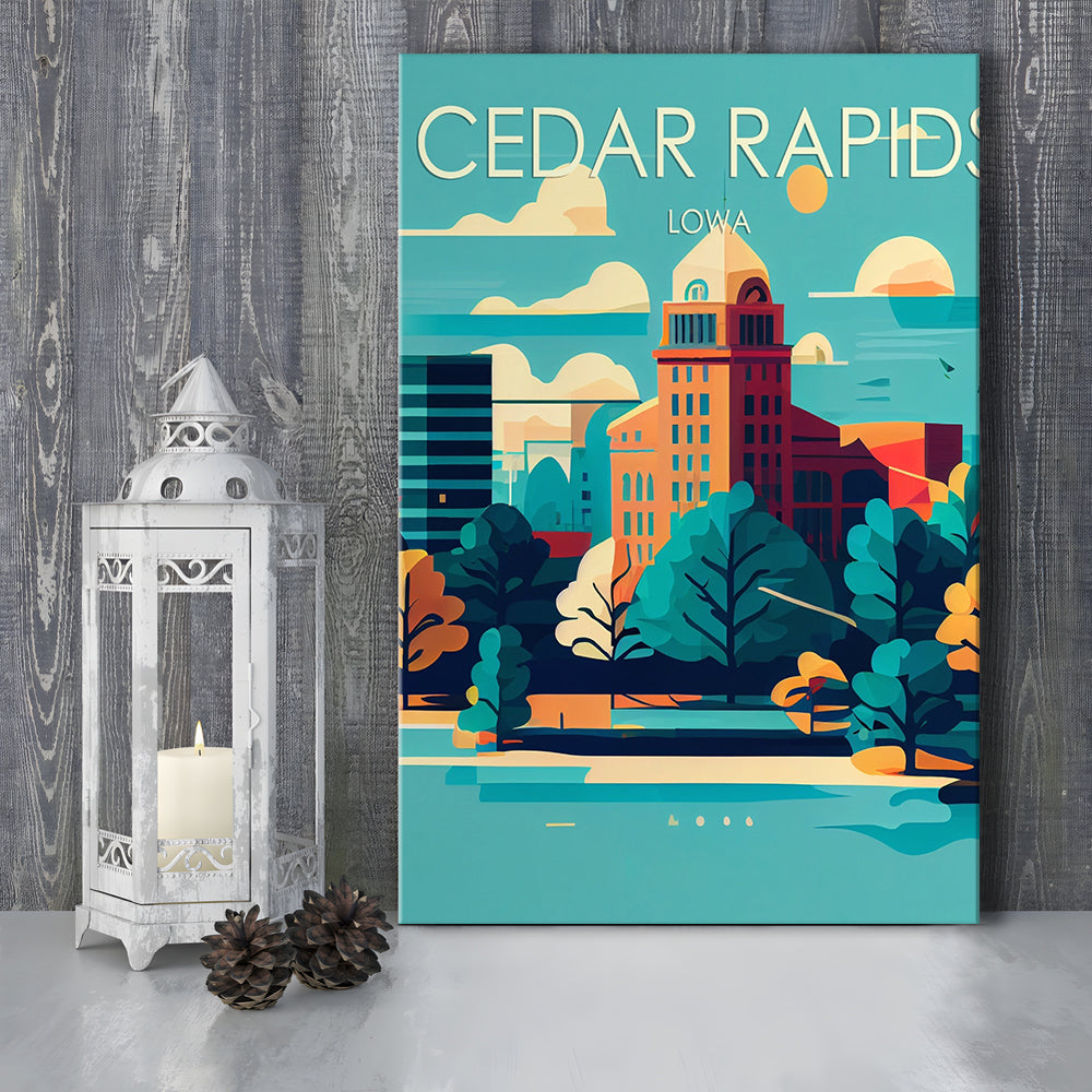 Cedar Rapids Iowa Retro Art Print, Cedar Rapids City Wall Art, Canvas Print, Painting Canvas, Living Room Decor
