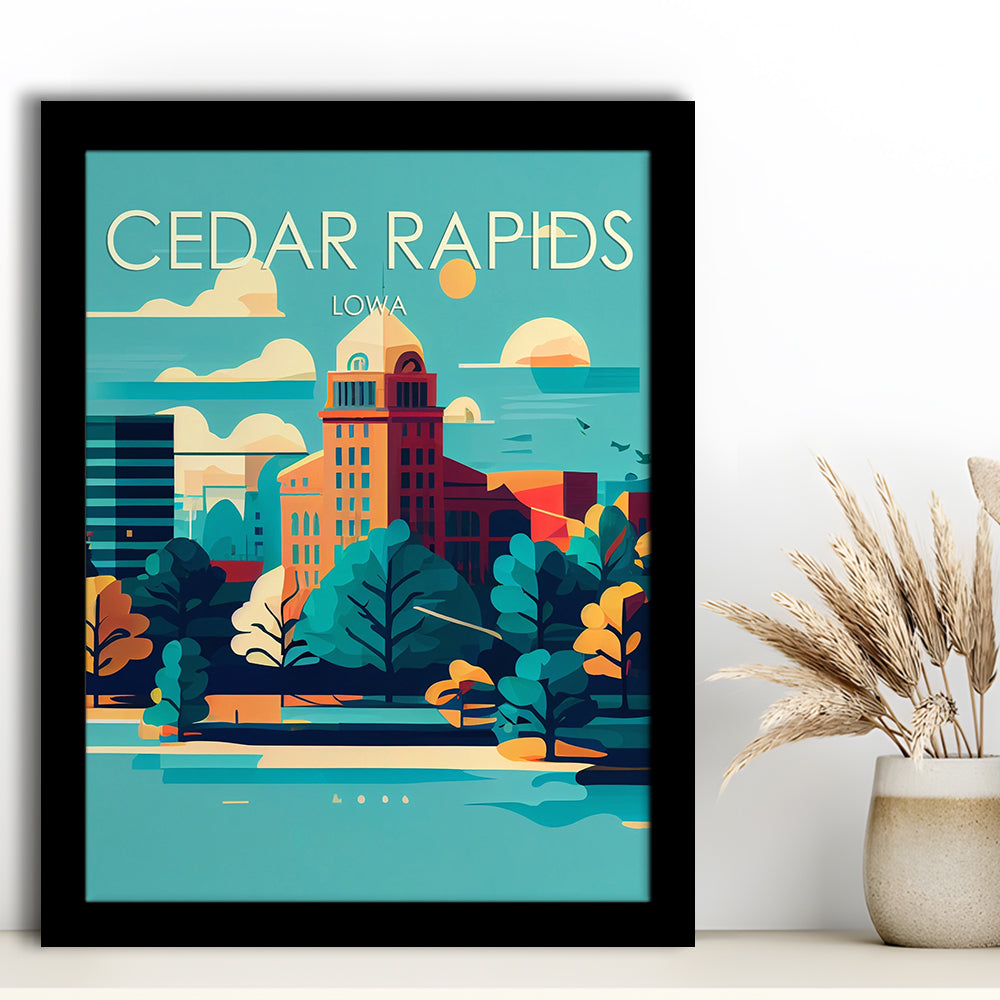 Cedar Rapids Iowa Retro Art Print, Cedar Rapids City Wall Art, Framed Art Print, Picture Framed, Painting Art