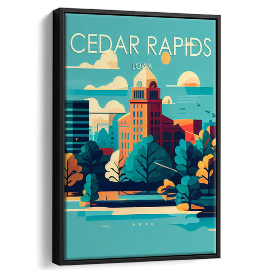 Cedar Rapids Iowa Retro Art Print, Cedar Rapids City Wall Art, Floating Framed Canvas Print, Framed Picture, Painting Canvas