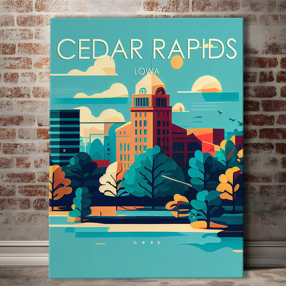 Cedar Rapids Iowa Retro Art Print, Cedar Rapids City Wall Art, Canvas Print, Painting Canvas, Living Room Decor