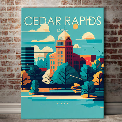 Cedar Rapids Iowa Retro Art Print, Cedar Rapids City Wall Art, Canvas Print, Painting Canvas, Living Room Decor