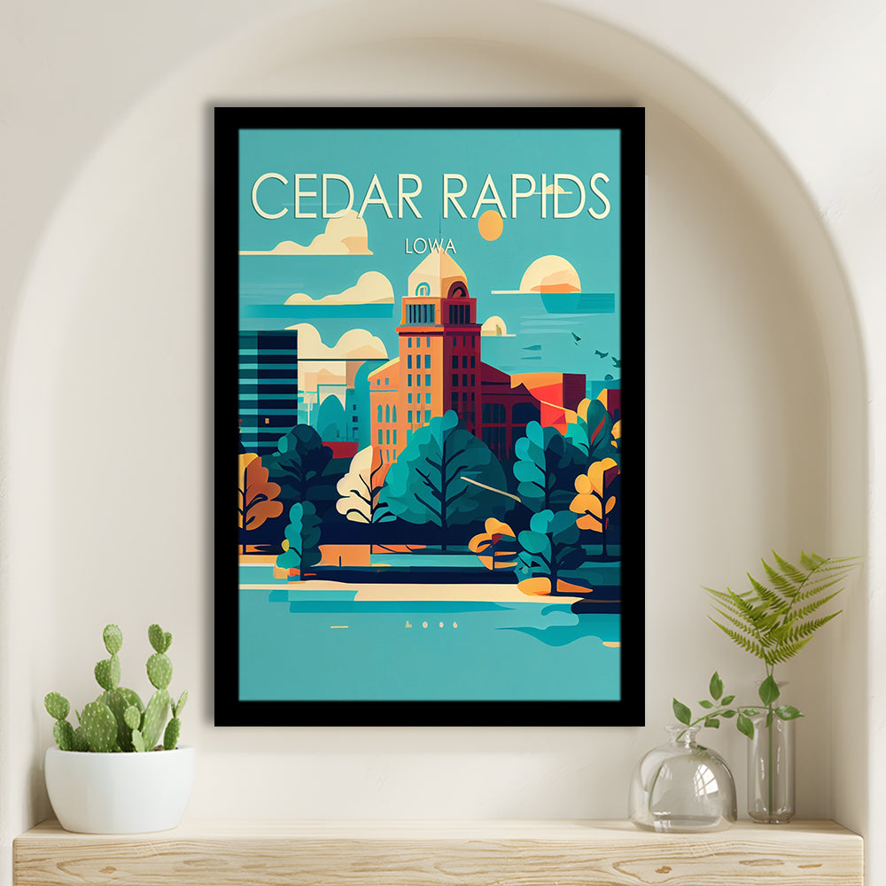Cedar Rapids Iowa Retro Art Print, Cedar Rapids City Wall Art, Framed Art Print, Picture Framed, Painting Art