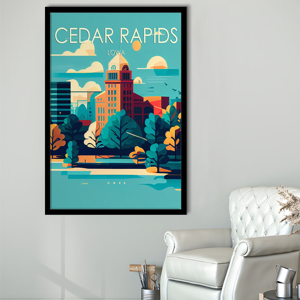 Cedar Rapids Iowa Retro Art Print, Cedar Rapids City Wall Art, Framed Art Print, Picture Framed, Painting Art