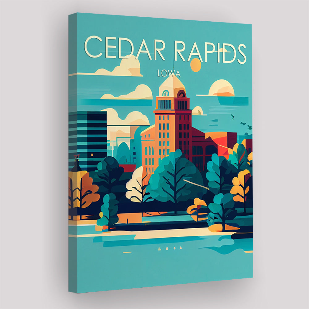 Cedar Rapids Iowa Retro Art Print, Cedar Rapids City Wall Art, Canvas Print, Painting Canvas, Living Room Decor