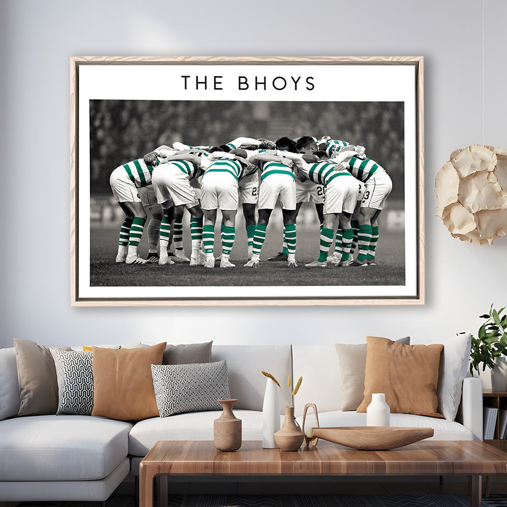 Celtic Football Team Huddle At Celtic Park, Scottish Premiership Wall Art Print, Framed Canvas Print Wall Art