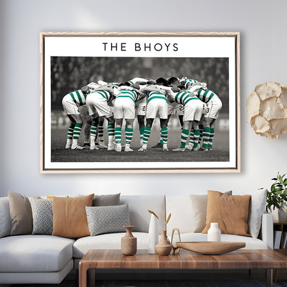 Celtic Football Team Huddle At Celtic Park, Scottish Premiership Wall Art Print, Framed Canvas Print Wall Art