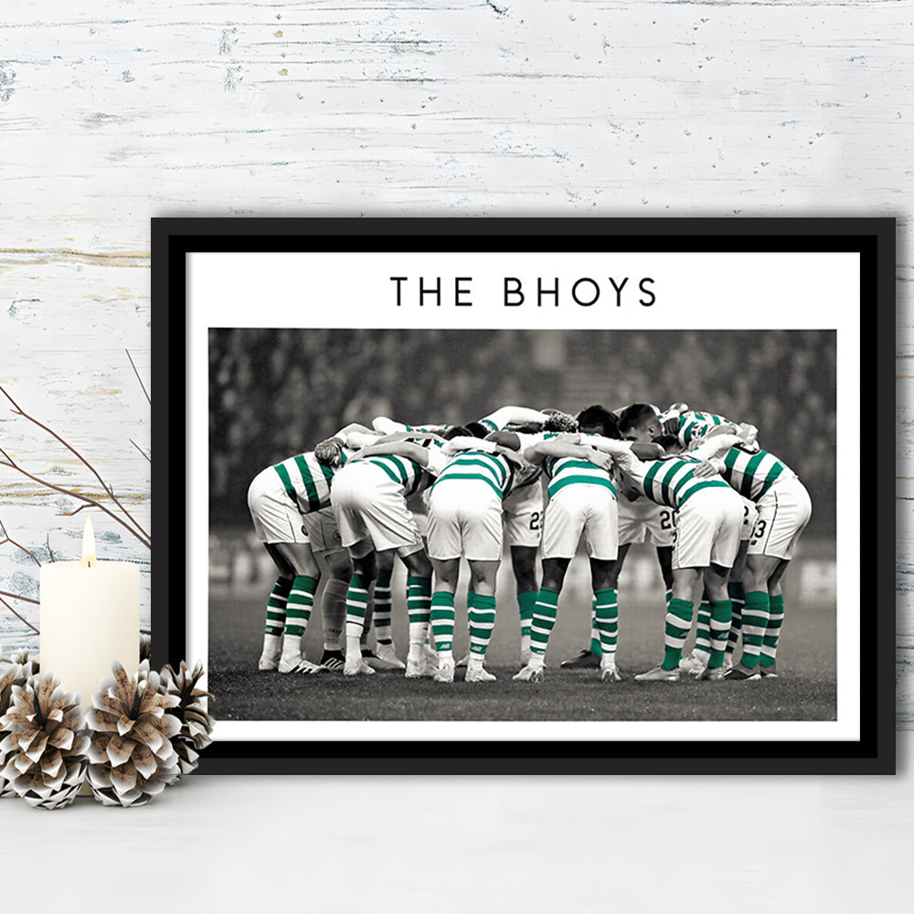 Celtic Football Team Huddle At Celtic Park, Scottish Premiership Wall Art Print, Framed Canvas Print Wall Art