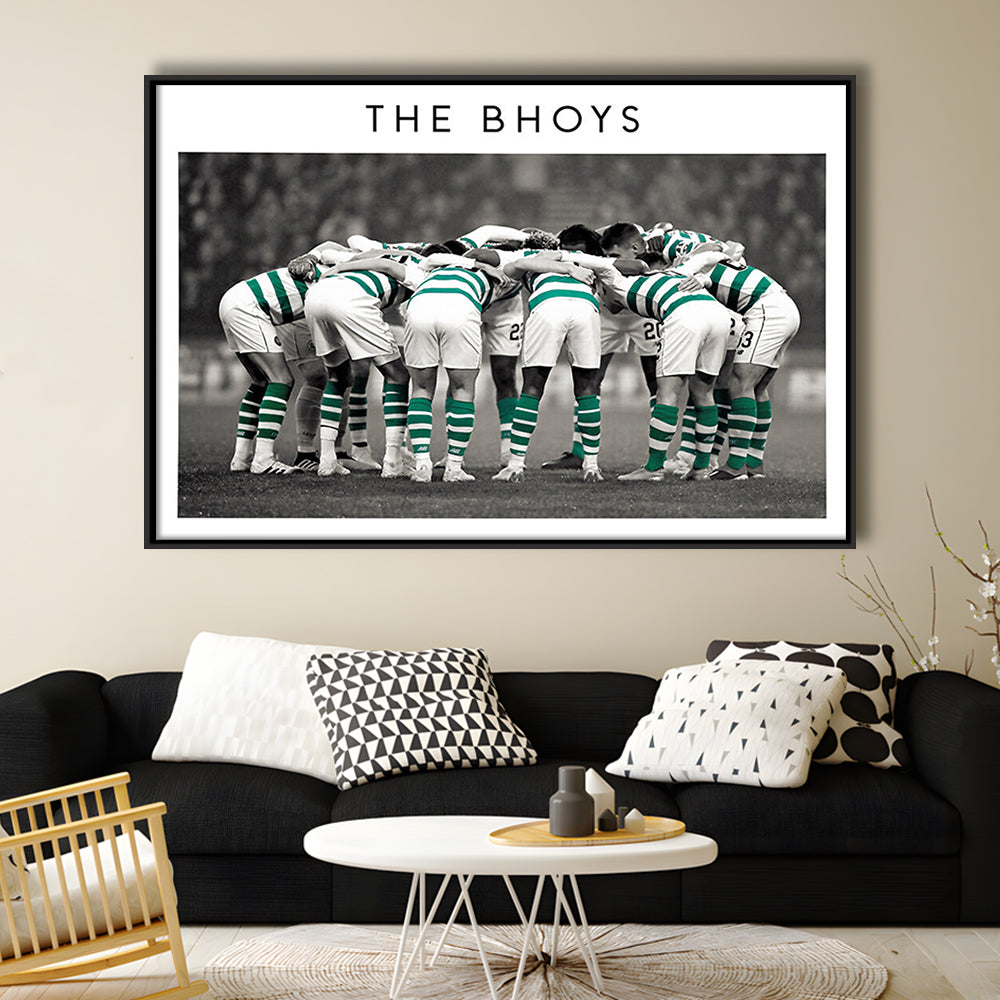 Celtic Football Team Huddle At Celtic Park, Scottish Premiership Wall Art Print, Framed Canvas Print Wall Art