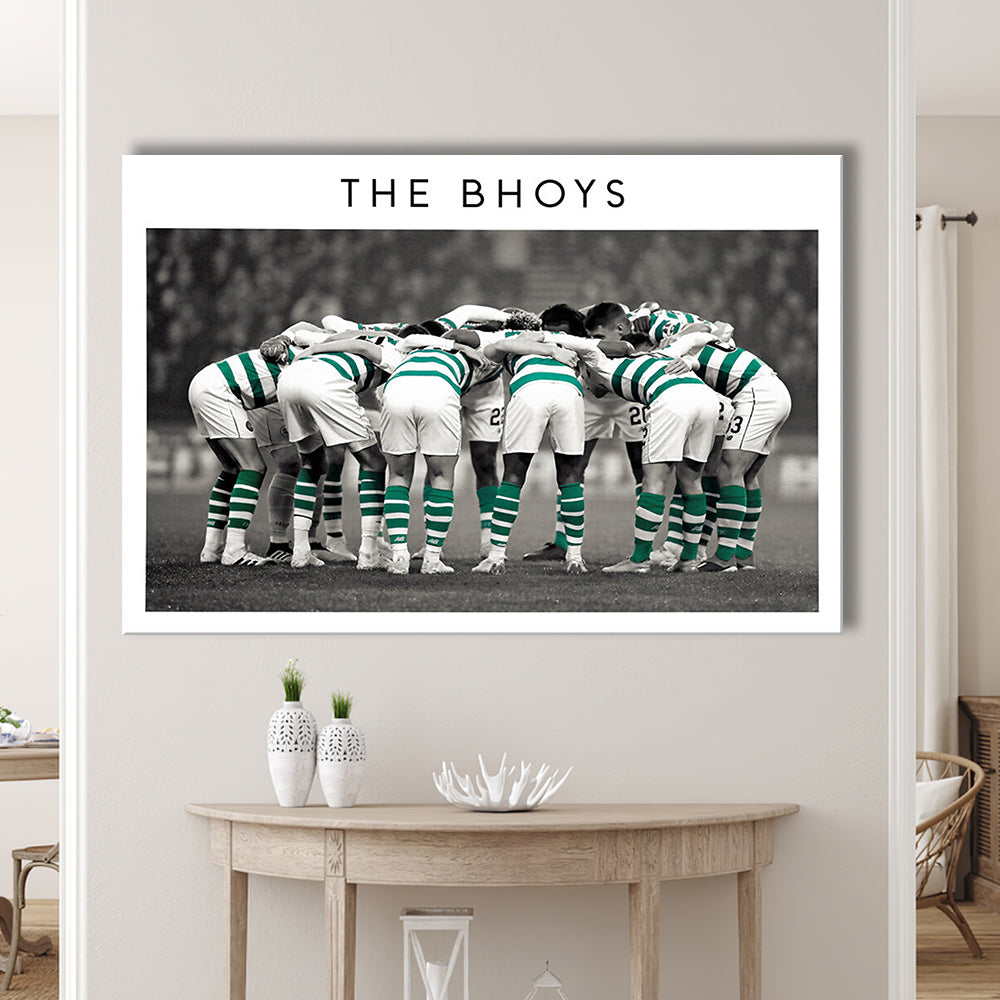 Celtic Football Team Huddle At Celtic Park, Scottish Premiership Wall Art Print, Canvas Print Wall Art, Man Cave Gift