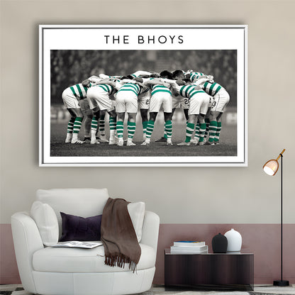 Celtic Football Team Huddle At Celtic Park, Scottish Premiership Wall Art Print, Framed Canvas Print Wall Art