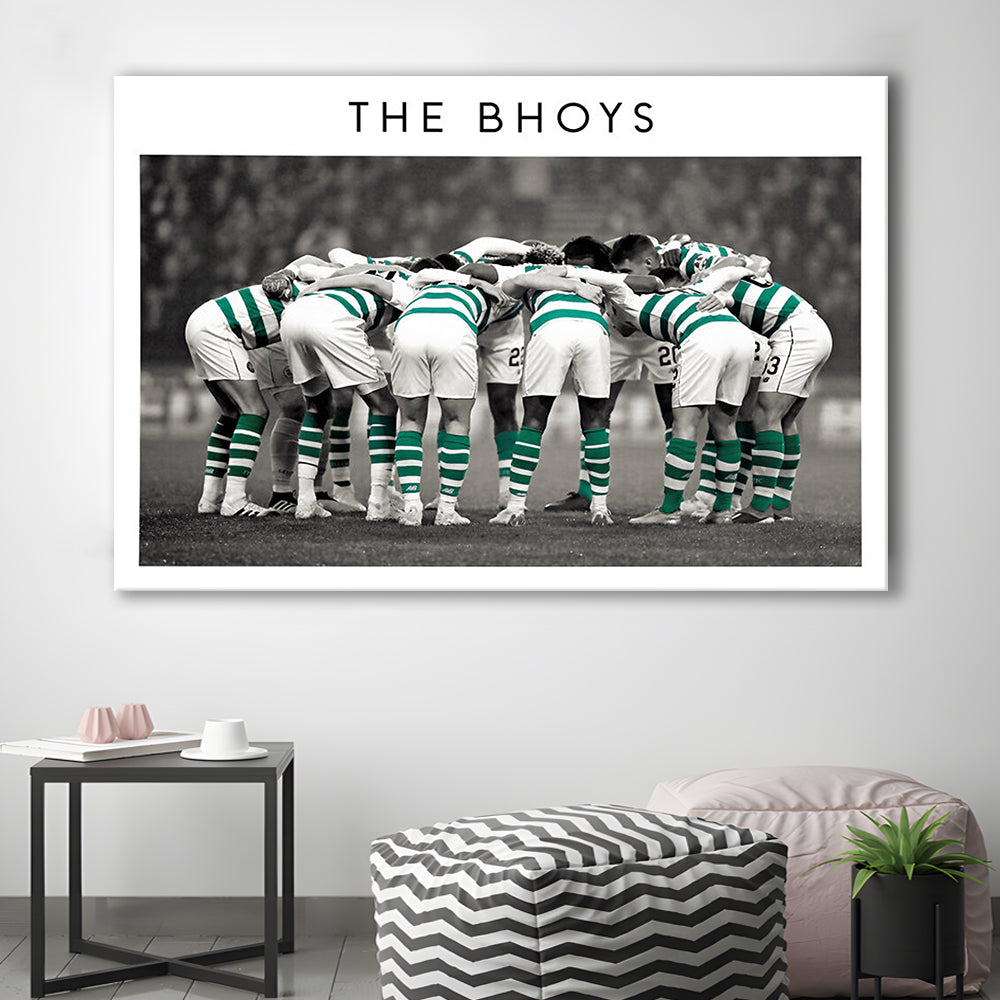 Celtic Football Team Huddle At Celtic Park, Scottish Premiership Wall Art Print, Canvas Print Wall Art, Man Cave Gift