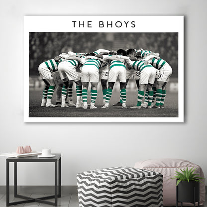 Celtic Football Team Huddle At Celtic Park, Scottish Premiership Wall Art Print, Canvas Print Wall Art, Man Cave Gift