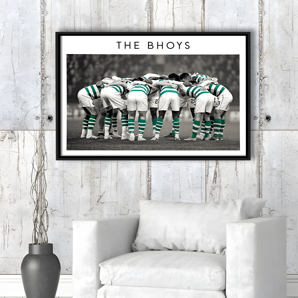 Celtic Football Team Huddle At Celtic Park, Scottish Premiership Wall Art Print, Framed Canvas Print Wall Art