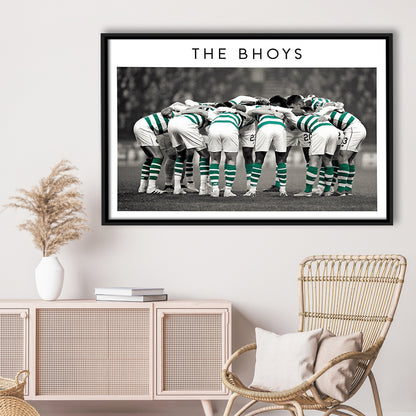 Celtic Football Team Huddle At Celtic Park, Scottish Premiership Wall Art Print, Framed Canvas Print Wall Art