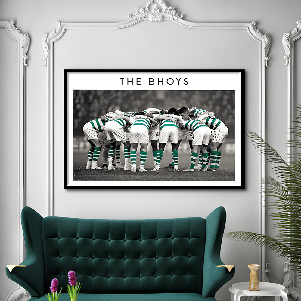 Celtic Football Team Huddle At Celtic Park, Scottish Premiership Wall Art Print, Framed Art Print Wall Decor