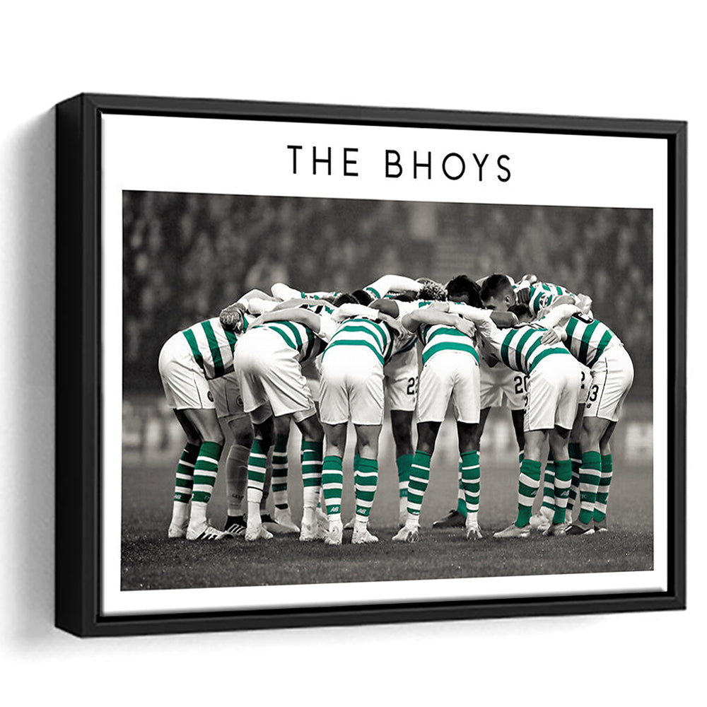 Celtic Football Team Huddle At Celtic Park, Scottish Premiership Wall Art Print, Framed Canvas Print Wall Art