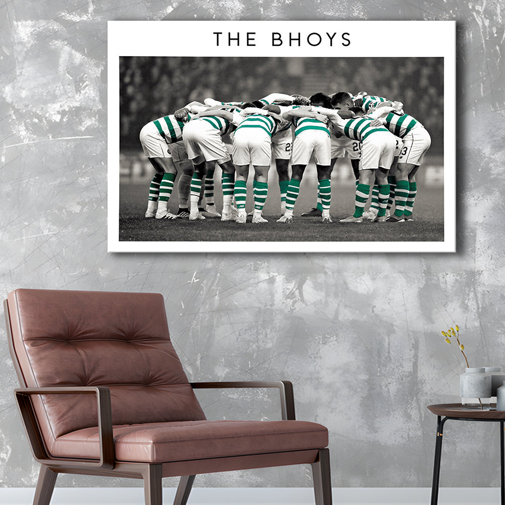Celtic Football Team Huddle At Celtic Park, Scottish Premiership Wall Art Print, Canvas Print Wall Art, Man Cave Gift