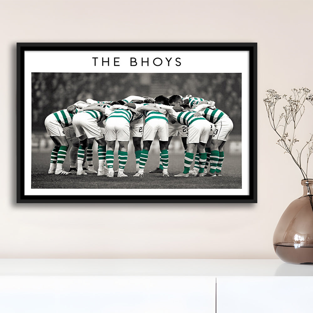 Celtic Football Team Huddle At Celtic Park, Scottish Premiership Wall Art Print, Framed Canvas Print Wall Art