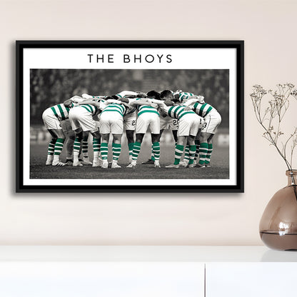 Celtic Football Team Huddle At Celtic Park, Scottish Premiership Wall Art Print, Framed Canvas Print Wall Art