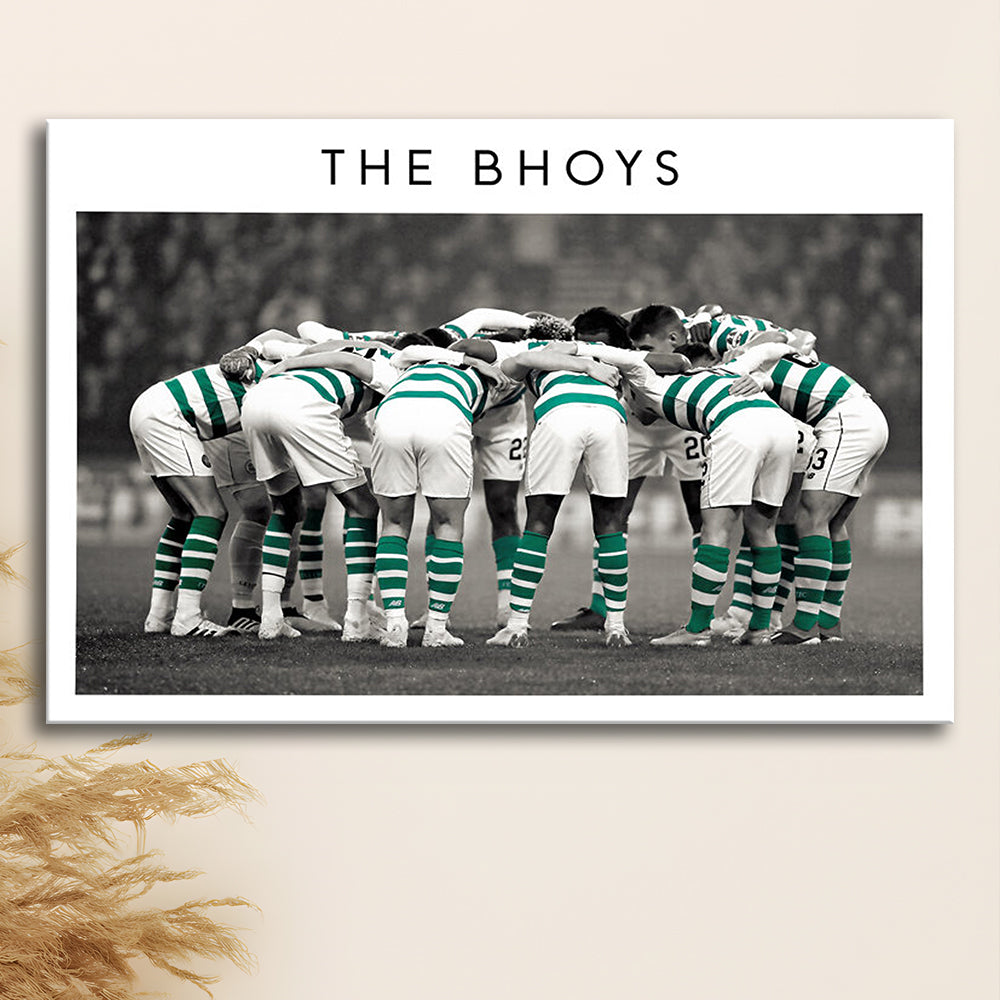 Celtic Football Team Huddle At Celtic Park, Scottish Premiership Wall Art Print, Canvas Print Wall Art, Man Cave Gift