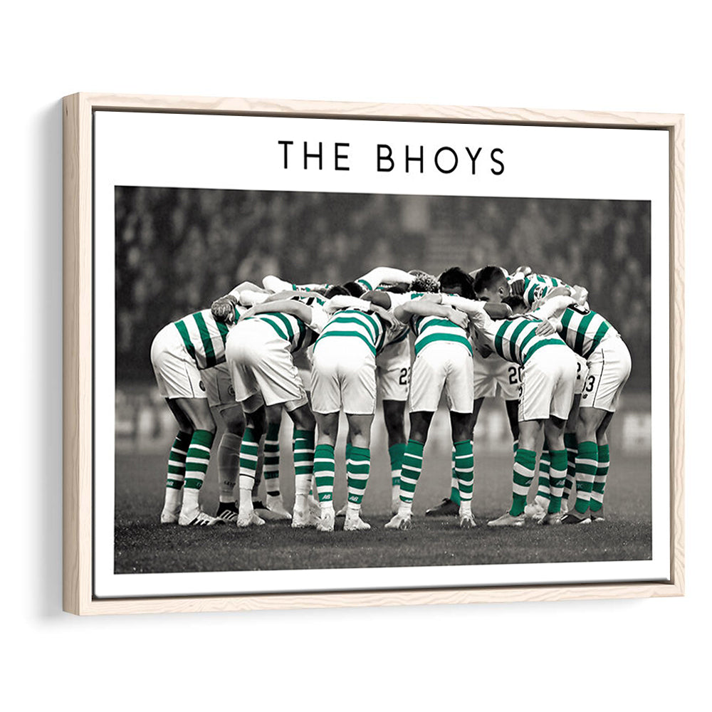Celtic Football Team Huddle At Celtic Park, Scottish Premiership Wall Art Print, Framed Canvas Print Wall Art