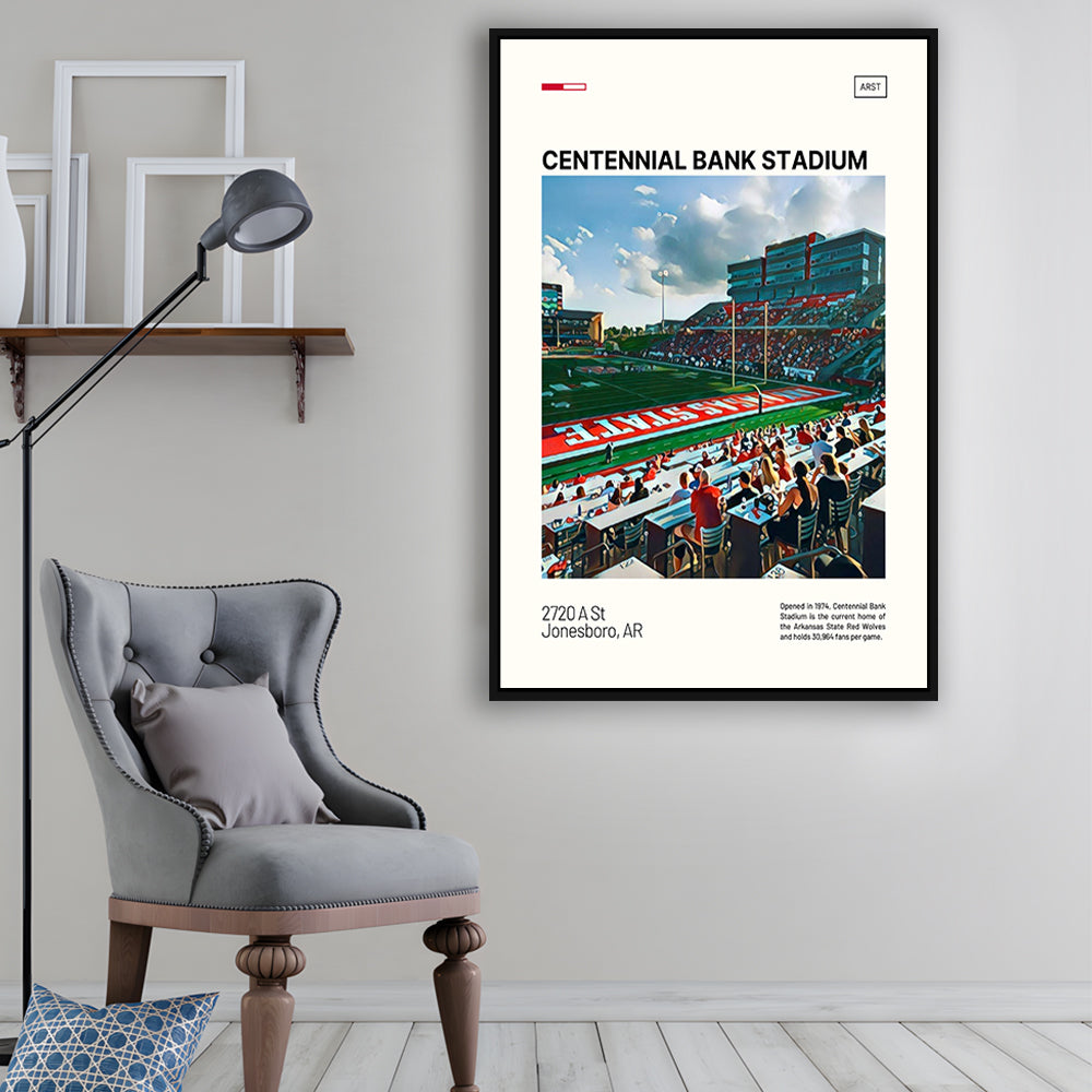 Centennial Bank Stadium Print, Arkansas State Red Wolves Stadium Canvas Art, Man Cave Gift, Floating Framed Canvas Print