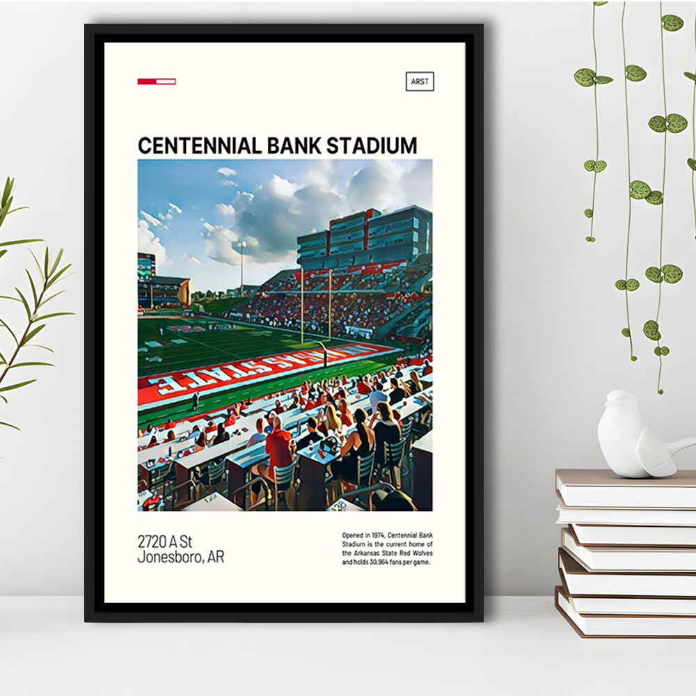 Centennial Bank Stadium Print, Arkansas State Red Wolves Stadium Canvas Art, Man Cave Gift, Floating Framed Canvas Print