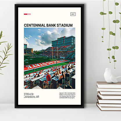 Centennial Bank Stadium Print, Arkansas State Red Wolves Stadium Canvas Art, Man Cave Gift, Floating Framed Canvas Print