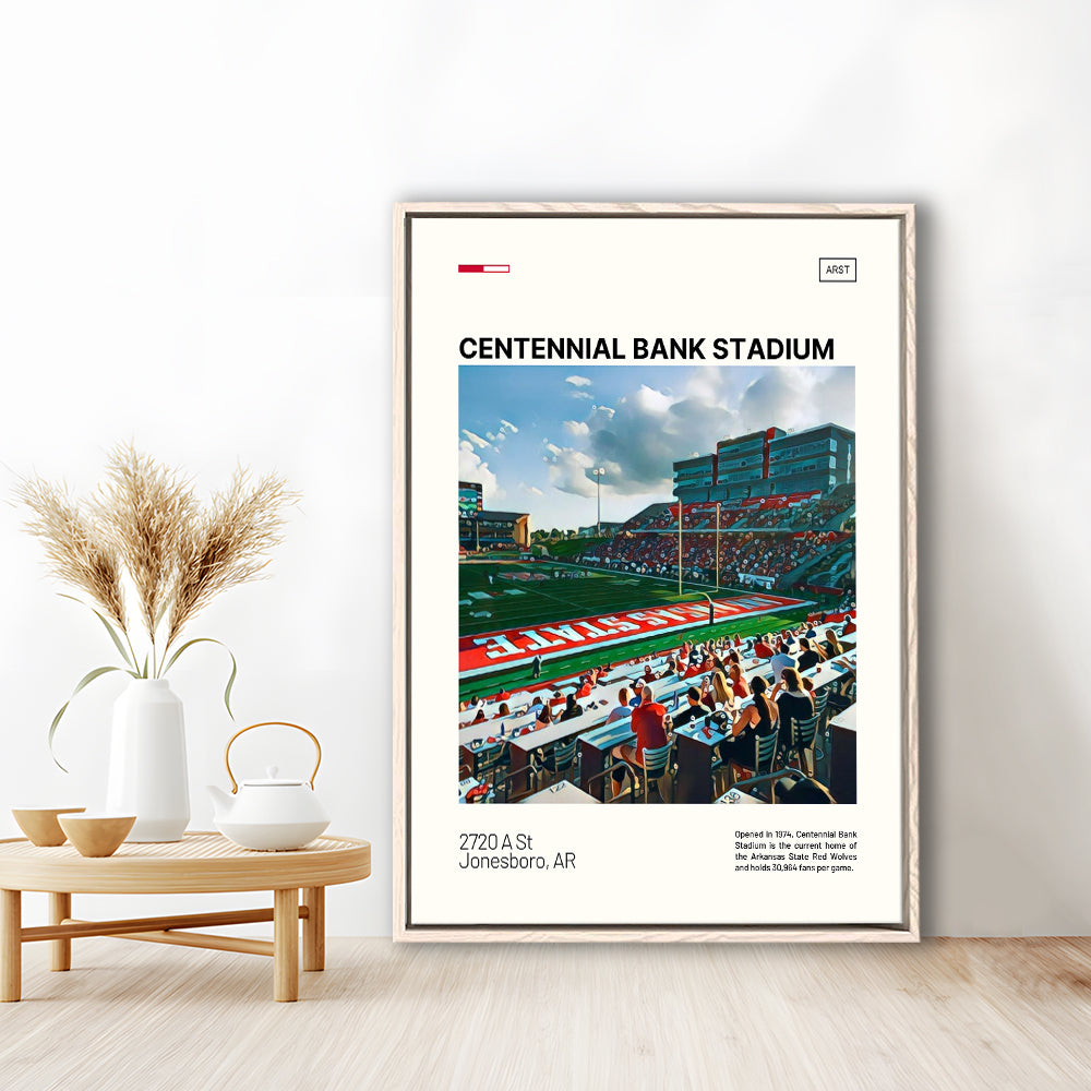 Centennial Bank Stadium Print, Arkansas State Red Wolves Stadium Canvas Art, Man Cave Gift, Floating Framed Canvas Print