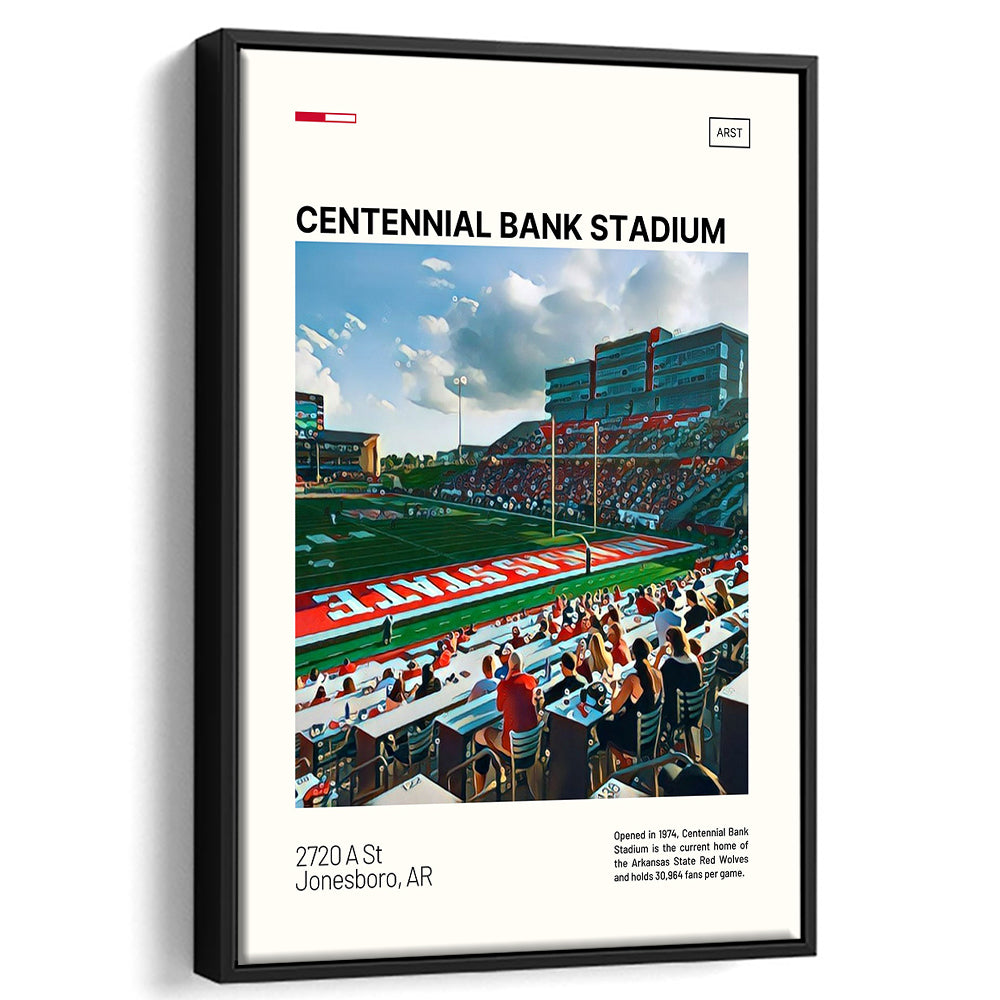 Centennial Bank Stadium Print, Arkansas State Red Wolves Stadium Canvas Art, Man Cave Gift, Floating Framed Canvas Print