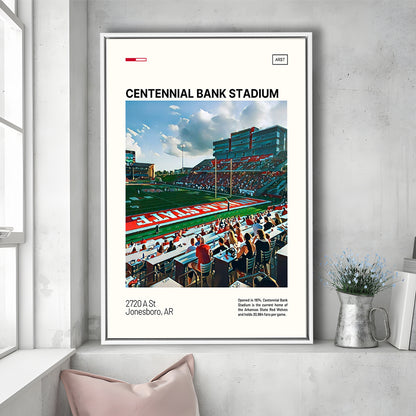 Centennial Bank Stadium Print, Arkansas State Red Wolves Stadium Canvas Art, Man Cave Gift, Floating Framed Canvas Print