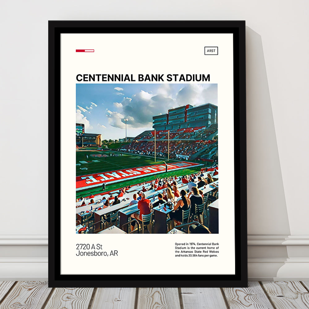 Centennial Bank Stadium Print, Arkansas State Red Wolves Stadium Canvas Art, Man Cave Gift, Floating Framed Canvas Print