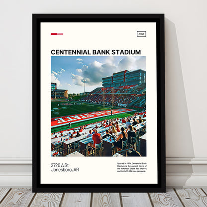 Centennial Bank Stadium Print, Arkansas State Red Wolves Stadium Canvas Art, Man Cave Gift, Floating Framed Canvas Print