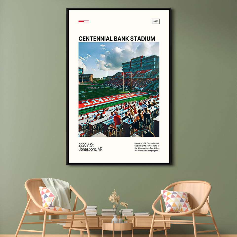 Centennial Bank Stadium Print, Arkansas State Red Wolves Stadium Canvas Art, Man Cave Gift, Floating Framed Canvas Print
