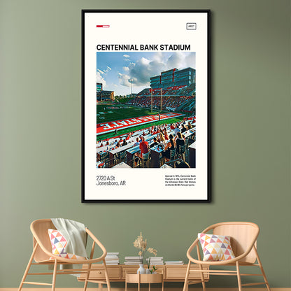 Centennial Bank Stadium Print, Arkansas State Red Wolves Stadium Canvas Art, Man Cave Gift, Floating Framed Canvas Print