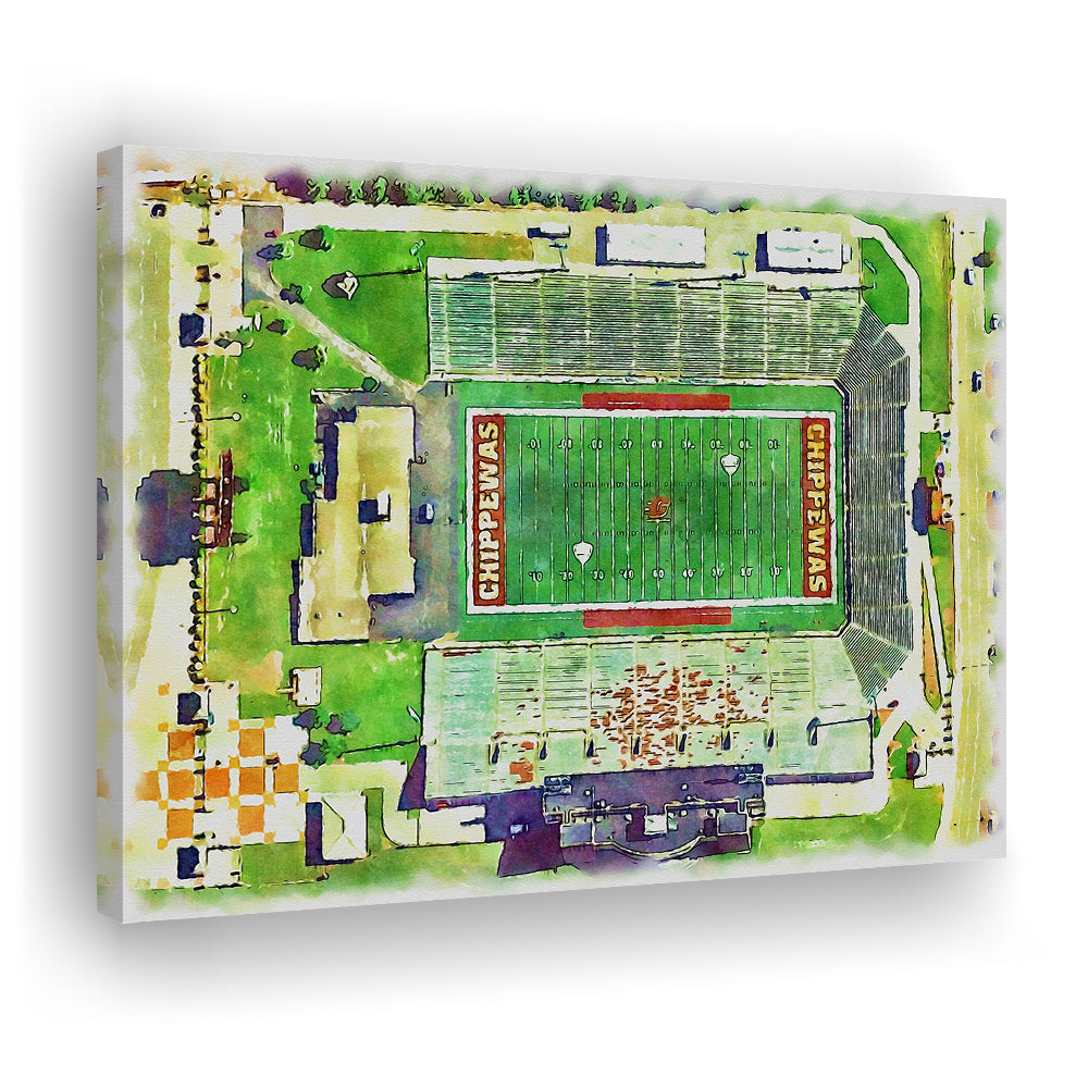 Central Michigan Chippewas, Kelly Shorts Painting Stadium Watercolor, Sport Art, Gifts for him, Canvas Print Wall Art