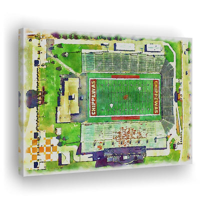 Central Michigan Chippewas, Kelly Shorts Painting Stadium Watercolor, Sport Art, Gifts for him, Canvas Print Wall Art