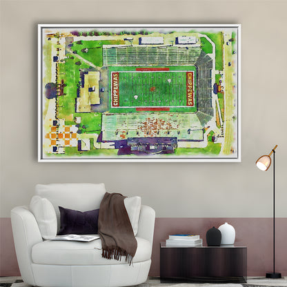 Central Michigan Chippewas, Kelly Shorts Painting Stadium Watercolor, Sport Gift Art, Framed Canvas Print Wall Art