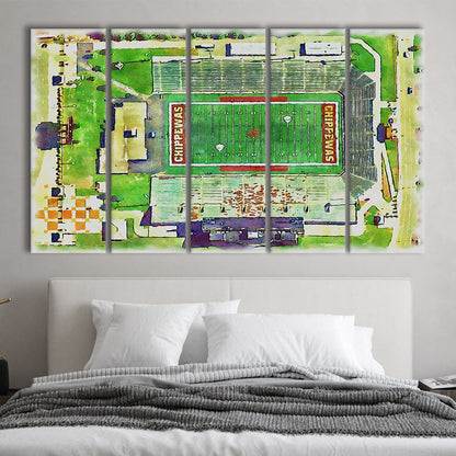 Central Michigan Chippewas, Kelly Shorts Painting Stadium Watercolor, Sport Art, Extra Large Canvas Print Wall Art