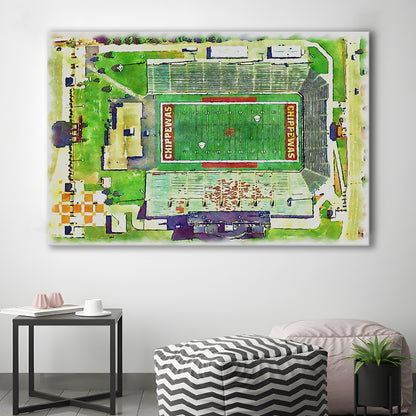 Central Michigan Chippewas, Kelly Shorts Painting Stadium Watercolor, Sport Art, Gifts for him, Canvas Print Wall Art