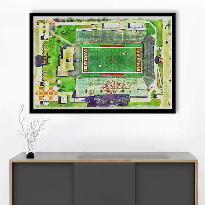Central Michigan Chippewas, Kelly Shorts Painting Stadium Watercolor, Sport Gift Art, Framed Art Print Wall Decor