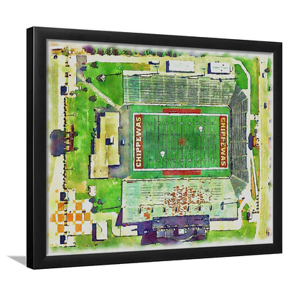 Central Michigan Chippewas, Kelly Shorts Painting Stadium Watercolor, Sport Gift Art, Framed Art Print Wall Decor