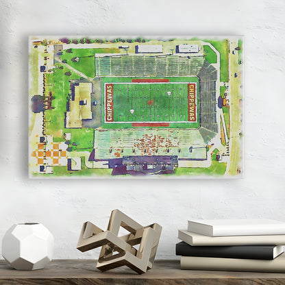 Central Michigan Chippewas, Kelly Shorts Painting Stadium Watercolor, Sport Art, Gifts for him, Canvas Print Wall Art