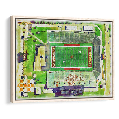 Central Michigan Chippewas, Kelly Shorts Painting Stadium Watercolor, Sport Gift Art, Framed Canvas Print Wall Art