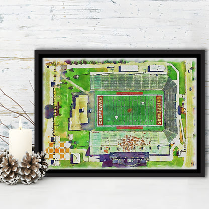 Central Michigan Chippewas, Kelly Shorts Painting Stadium Watercolor, Sport Gift Art, Framed Canvas Print Wall Art